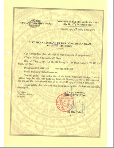 VitaHealth Viên Uống Ginkgo Forte Hỗ Trợ Tuần Hoàn Máu Não 30 Viên