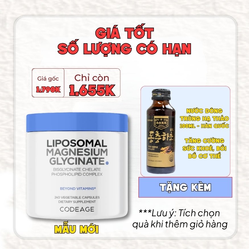 Codeage Viên Uống Liposomal Magnesium Magie Glycinate Hữu Cơ 240 Viên - Chính Ngạch Mỹ, Xuất VAT