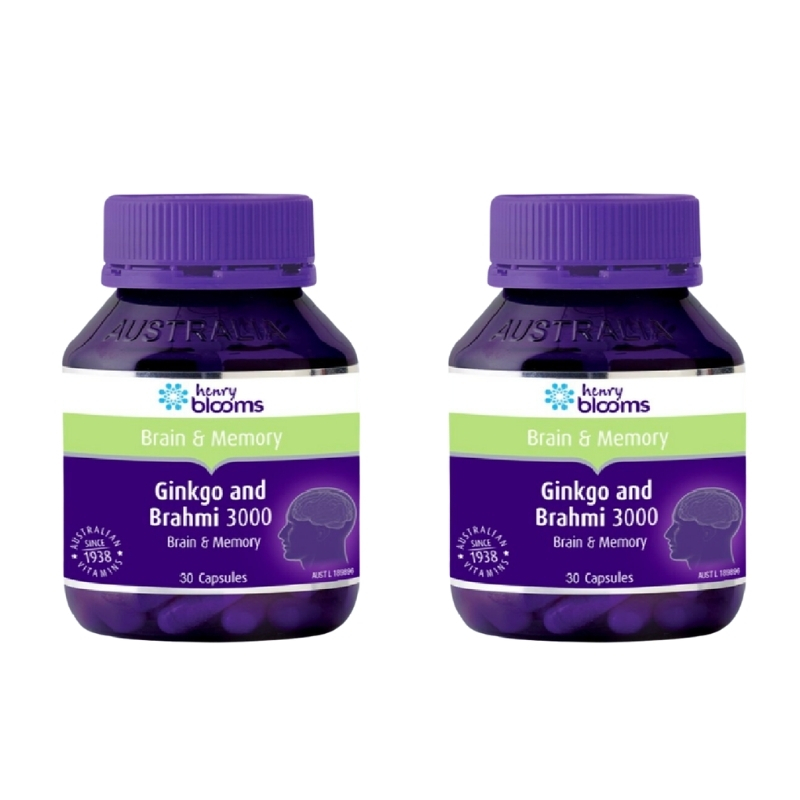 Combo 2 Hộp Henry Blooms Viên Uống Hỗ Trợ Tuần Hoàn Não Ginkgo And Brahmi 3000 30 Viên