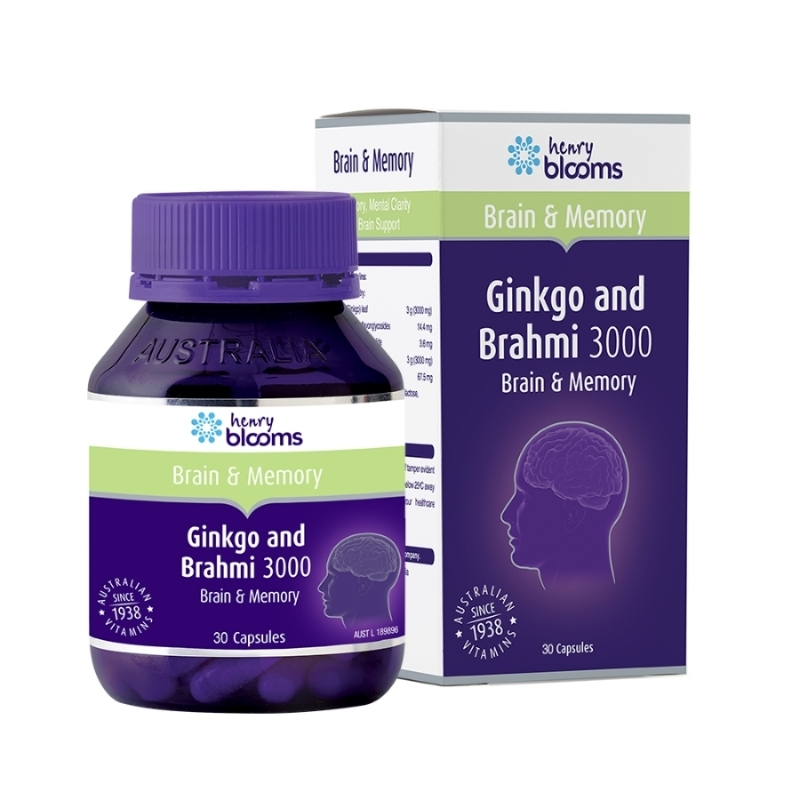 Combo 2 Hộp Henry Blooms Viên Uống Hỗ Trợ Tuần Hoàn Não Ginkgo And Brahmi 3000 30 Viên