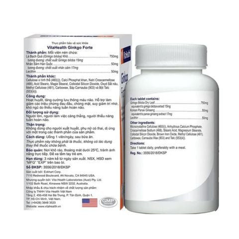 VitaHealth Viên Uống Ginkgo Forte Hỗ Trợ Tuần Hoàn Máu Não 30 Viên