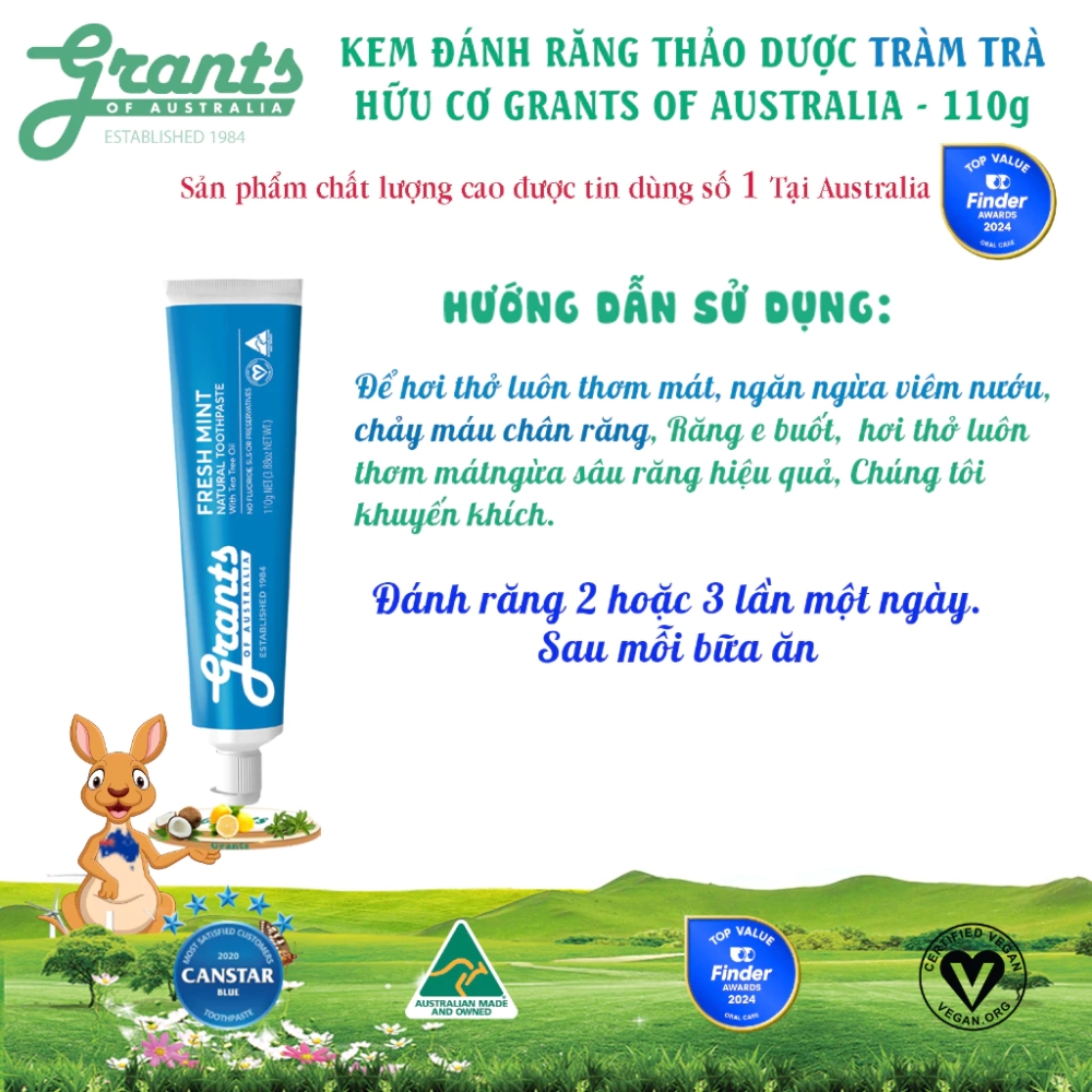 Grants of Australia Kem Đánh Răng Chiết Xuất Tràm Trà Hữu Cơ 110g