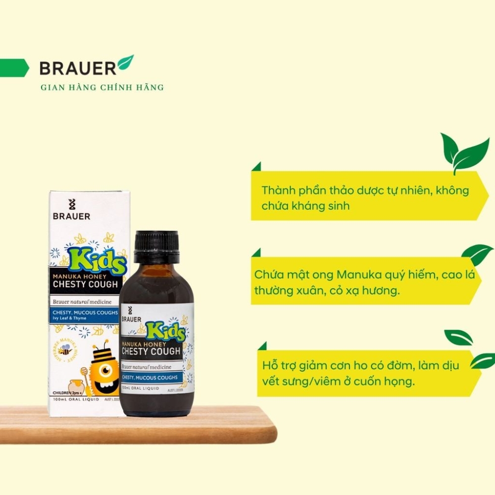 Brauer Siro Chiết Xuất Mật Ong Hỗ Trợ Giảm Ho Và Làm Ấm Đường Hô Hấp Cho Trẻ Manuka Honey Chesty Cough 100ml