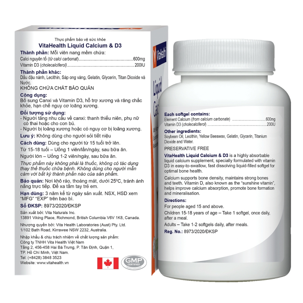 VitaHealth Viên Uống Liquid Calcium & D3 Hỗ Trợ Hạn Chế Nguy Cơ Loãng Xương 30 Viên