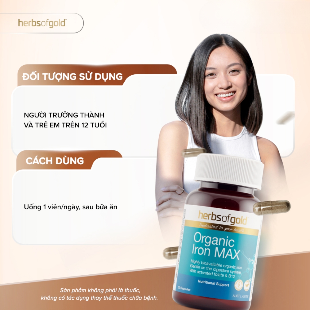 Herbs Of Gold Viên Uống Organic Iron Max Bổ Sung Sắt Hữu Cơ 30 Viên