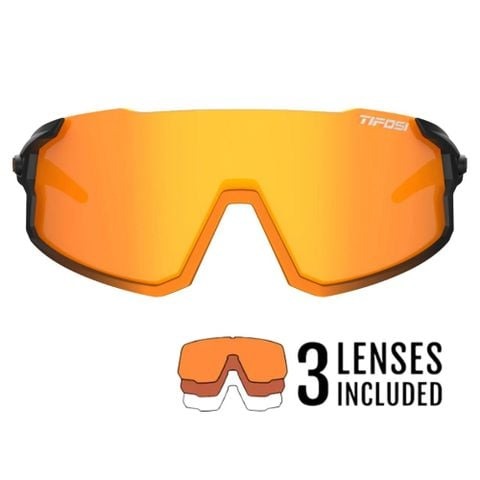Tifosi Stash Kính Mát Thể Thao Nửa Gọng Dành Cho Đạp Xe, Chạy Bộ, Pickleball Thiết Kế Đệm Êm Tai, Mũi Gọng Màu Đen Cam Black Orange Fade Bộ 3 Tròng Màu Cam Clarion Orange, Đỏ AC Red Và Clear Trong Suốt