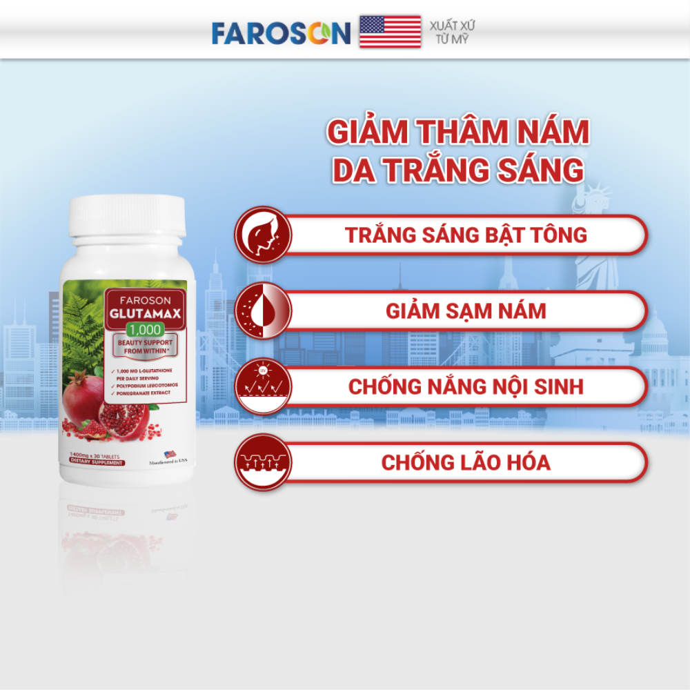 Faroson Viên Uống Trắng Da Giảm Nám Glutamax 1000 30 Viên