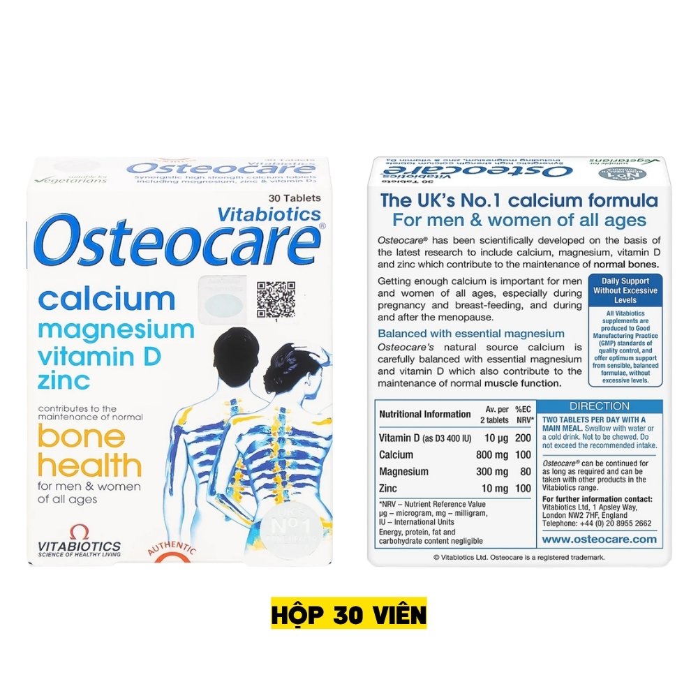 Vitabiotics Viên Uống Osteocare Bổ Sung Canxi, Magie, Vitamin D Và Zinc - Hộp 30 Viên, Anh Quốc