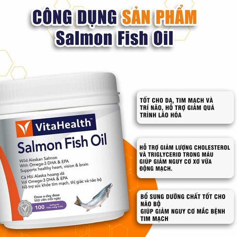 VitaHealth Viên Uống Salmon Fish Oil Bổ Sung Omega 3, Giảm Nguy Cơ Xơ Vữa Động Mạch 100 Viên