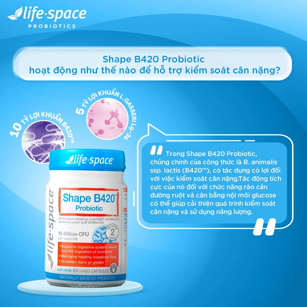 Life Space Men Vi Sinh Hỗ Trợ Tiêu Hóa Shape B420 Probiotic 60 viên