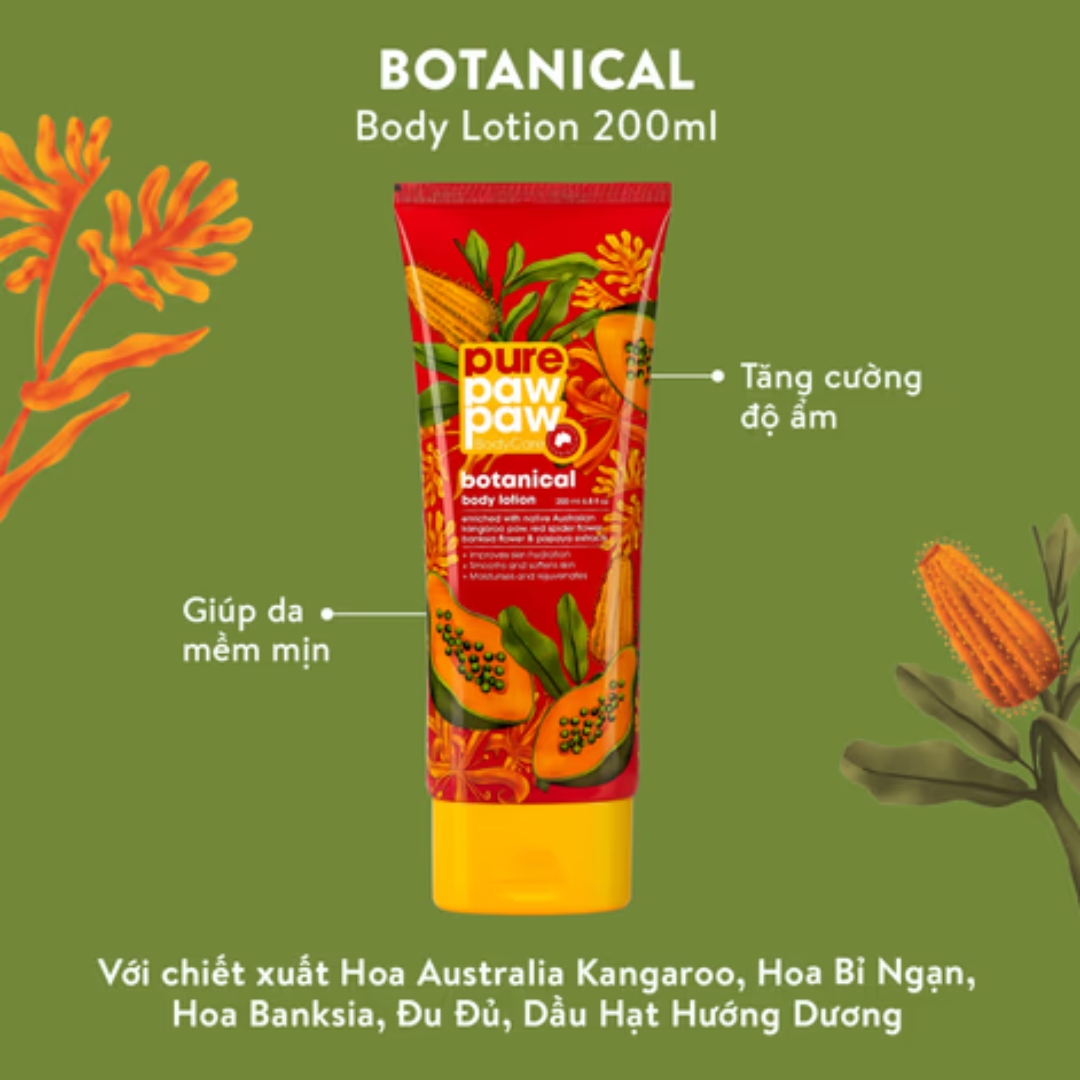 Pure Paw Paw Kem Dưỡng Ẩm Làm Mềm Mịn Da Toàn Thân Body Lotion Mùi Botanical 200ml