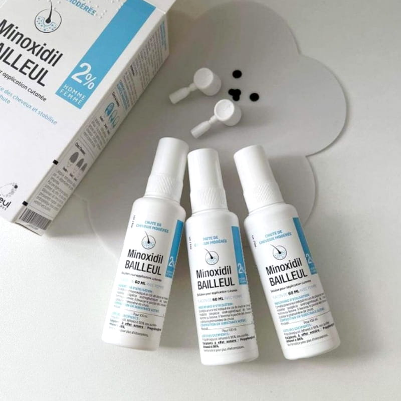 Bailleul Dung Dịch Kích Thích Mọc Tóc Minoxidil 2% 60ml x 3 Lọ (Dạng Xịt Hàng Pháp)