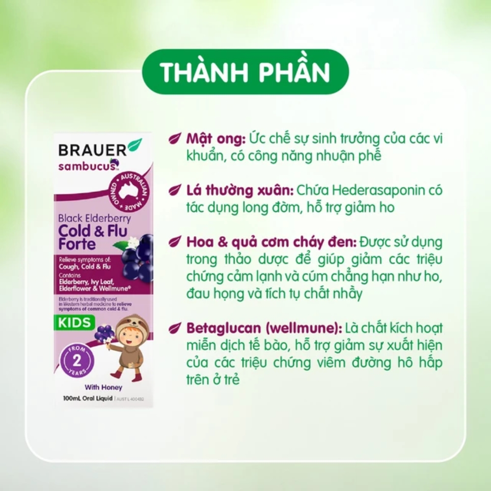 Brauer Siro Black ElderBerry Cold And Flu Forte Giảm Triệu Chứng Ho, Sổ Mũi Do Cảm 100ml