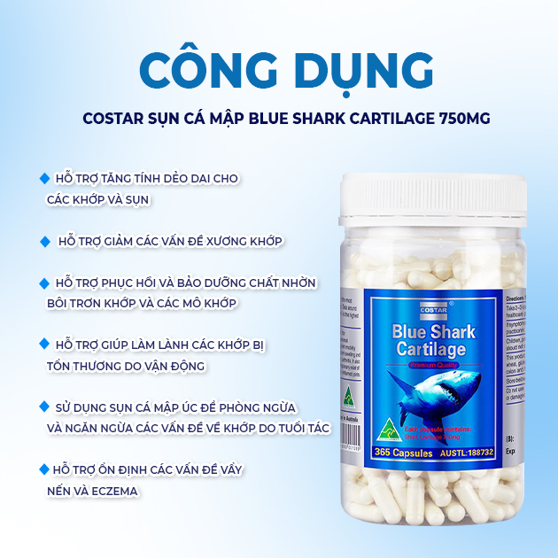 Costar Viên Uống Hỗ Trợ Xương Khớp Blue Shark Cartilage 750mg 365 Viên