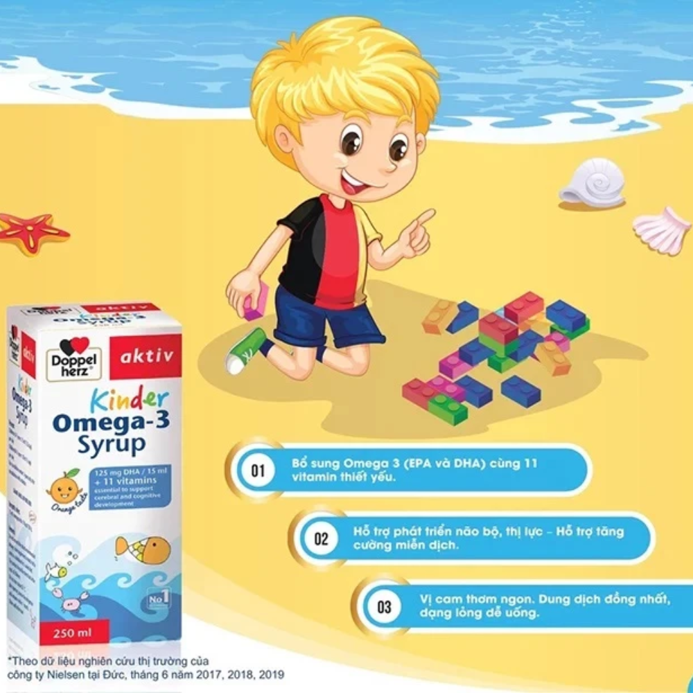 Doppelherz Siro Bổ Não Cho Bé Kinder Omega-3 250ml Tặng Viên Uống Cho Mẹ Bầu Vital Pregna 30 Viên