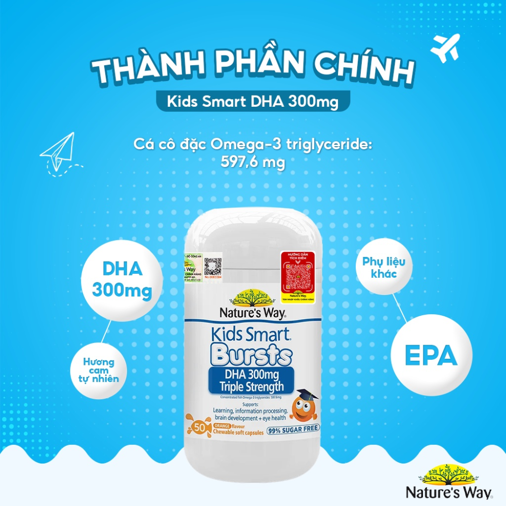 Nature's Way Viên Uống Bổ sung DHA Cho Trẻ Kids Smart DHA 300mg Triple Strength 50 Viên