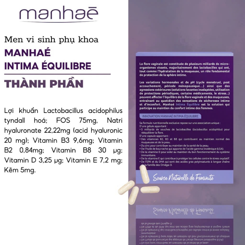 Manhae Viên Uống Intima Equilibre Hỗ Trợ Phòng Ngừa Viêm Phụ Khoa 30 Viên