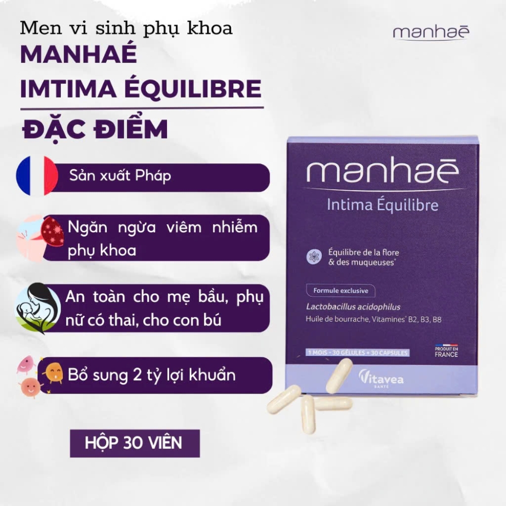 Manhae Viên Uống Intima Equilibre Hỗ Trợ Phòng Ngừa Viêm Phụ Khoa 30 Viên