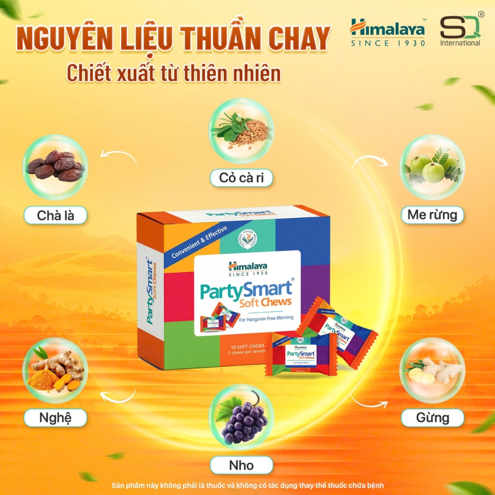 Himalaya Party Smart Soft Chews Viên Nhai Hỗ Trợ Giải Rượu, Giảm Say (1 Viên)