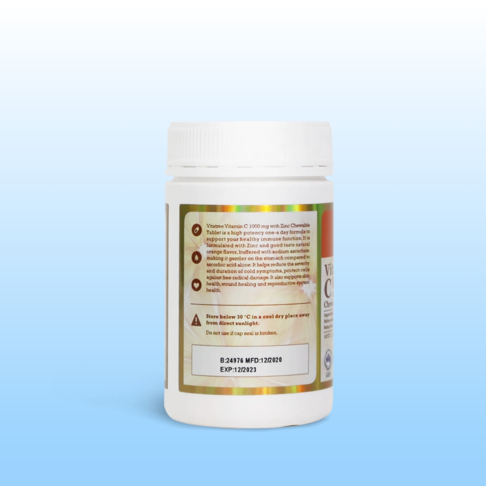 Vitatree Viên Nhai Tăng Đề Kháng Vitamin C With Zinc 1000mg 100 Viên