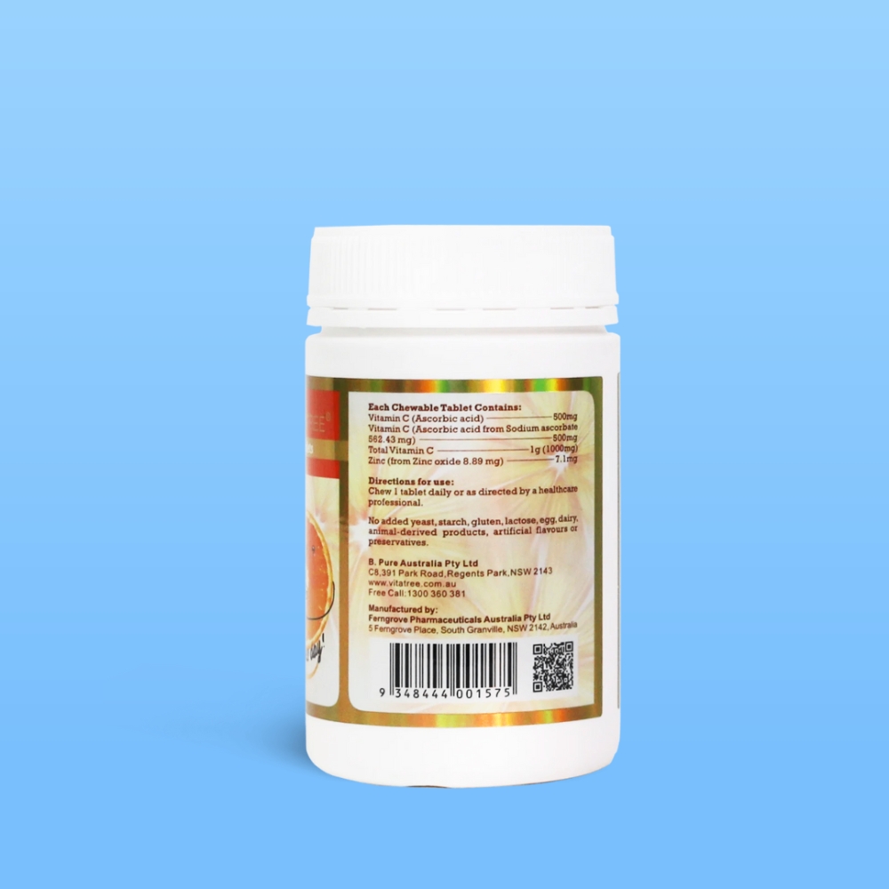 Vitatree Viên Nhai Tăng Đề Kháng Vitamin C With Zinc 1000mg 100 Viên