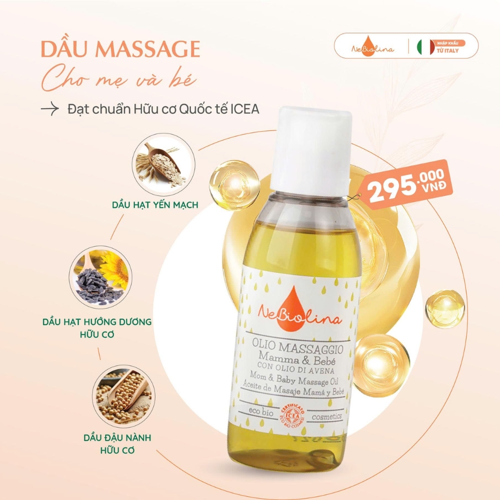 NeBiolina Dầu Massage Yến Mạch Cho Bé Và Mẹ Trước Và Sau Khi Sinh 100ml