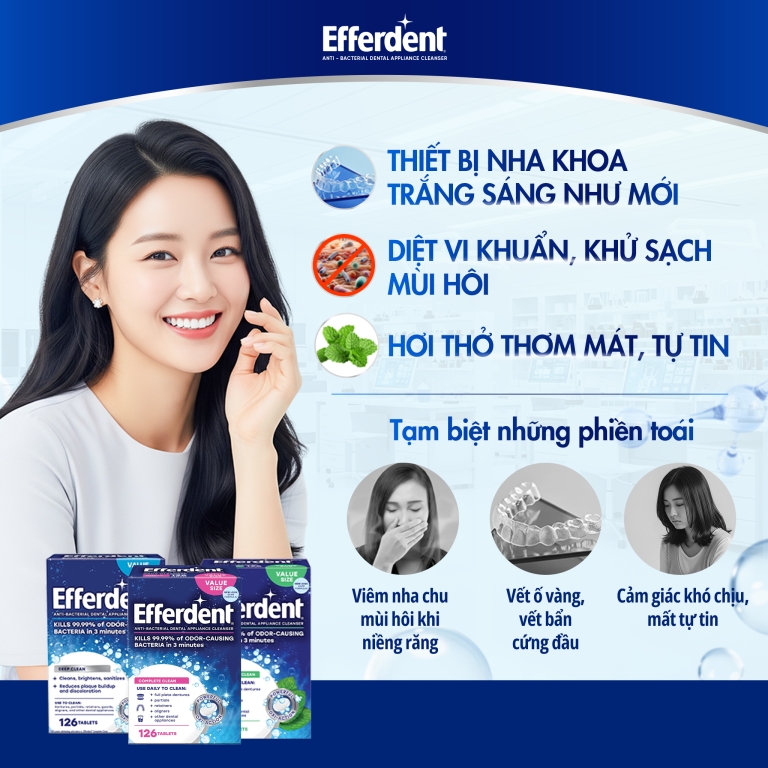 Efferdent Viên Làm Sạch Dùng Trong Nha Khoa Efferdent Complete Clean Denture Cleanser Tablets Hỗ Trợ Làm Sạch Và Kháng Khuẩn Hộp 126 Viên