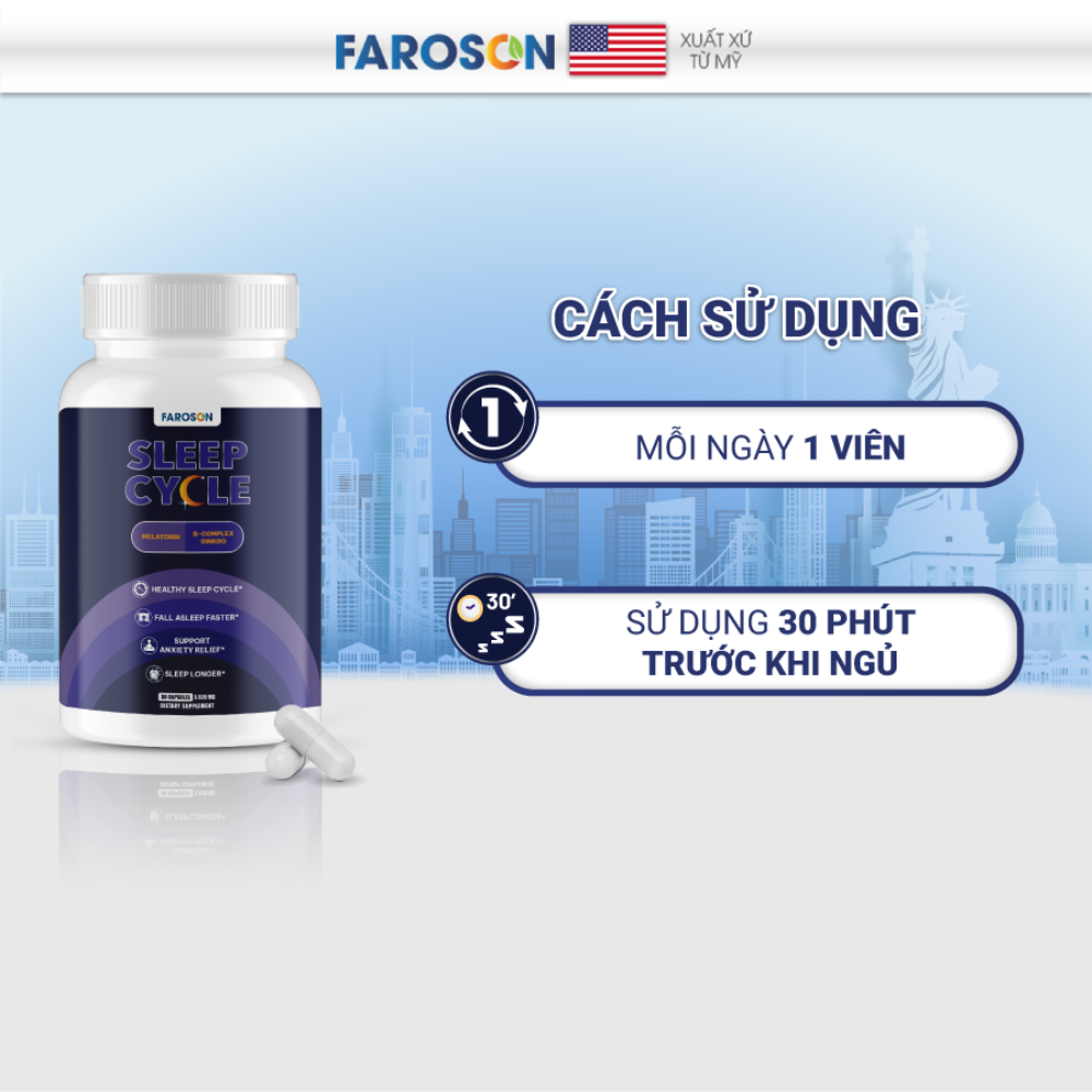 Faroson Viên Uống Ngủ Ngon Sleep Cycle Melatonin 3mg 30 Viên