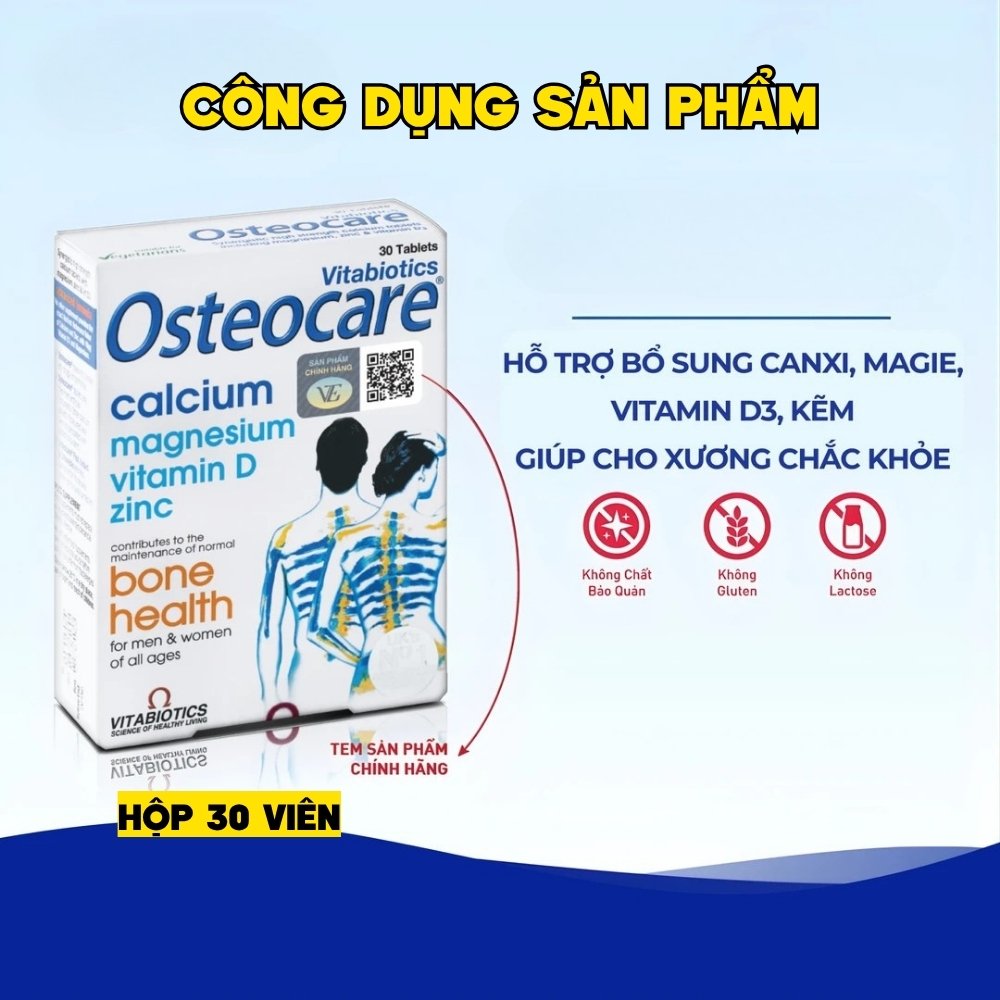 Vitabiotics Viên Uống Osteocare Bổ Sung Canxi, Magie, Vitamin D Và Zinc - Hộp 30 Viên, Anh Quốc