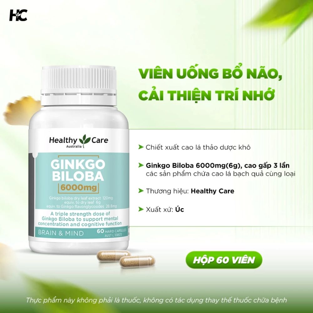 Healthy Care Viên Uống Bổ Não Ginkgo Biloba 6000mg 60 Viên