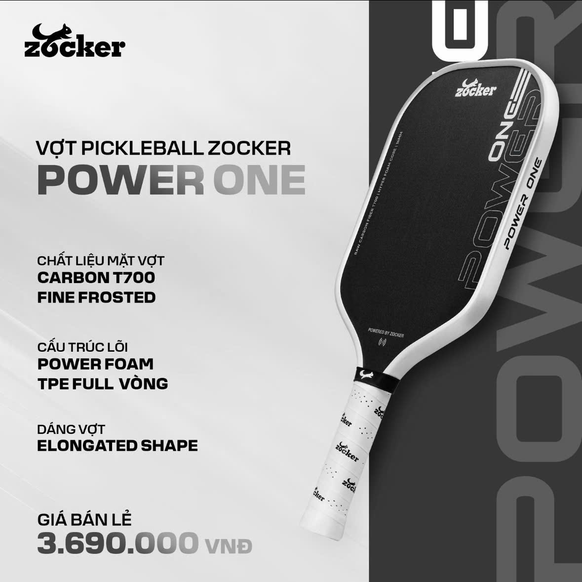 Zocker Vợt Pickleball Power One 16mm | 6 Màu