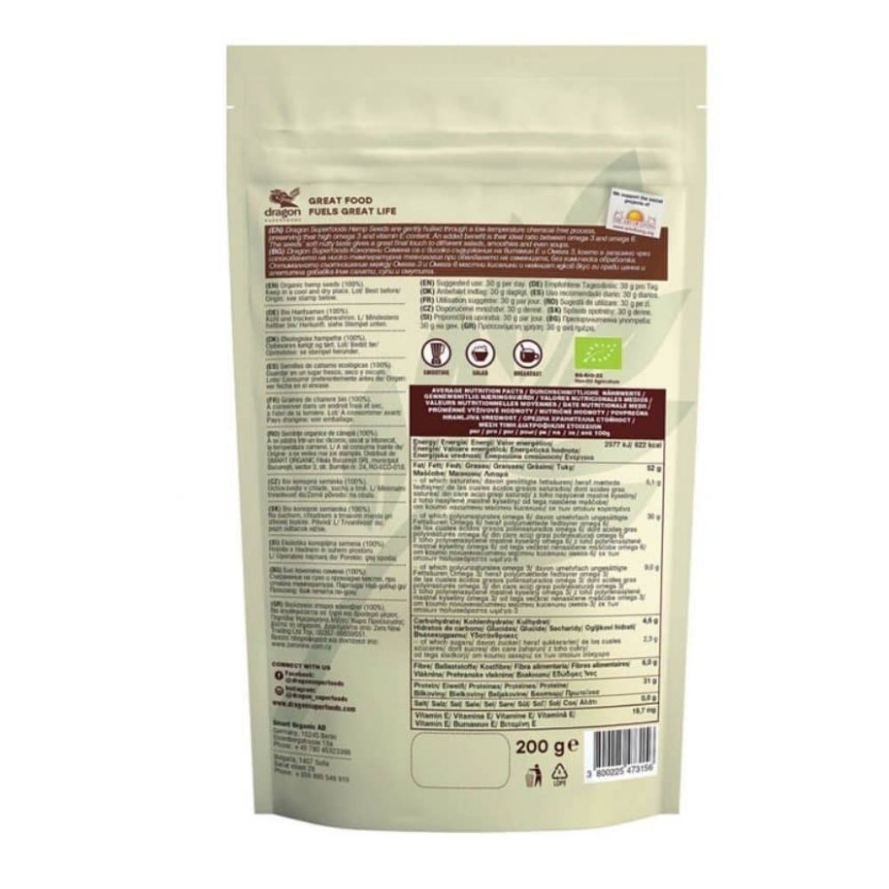 Dragon Superfoods Hạt Gai Dầu Hữu Cơ Bóc Vỏ Bổ Sung Dinh Dưỡng