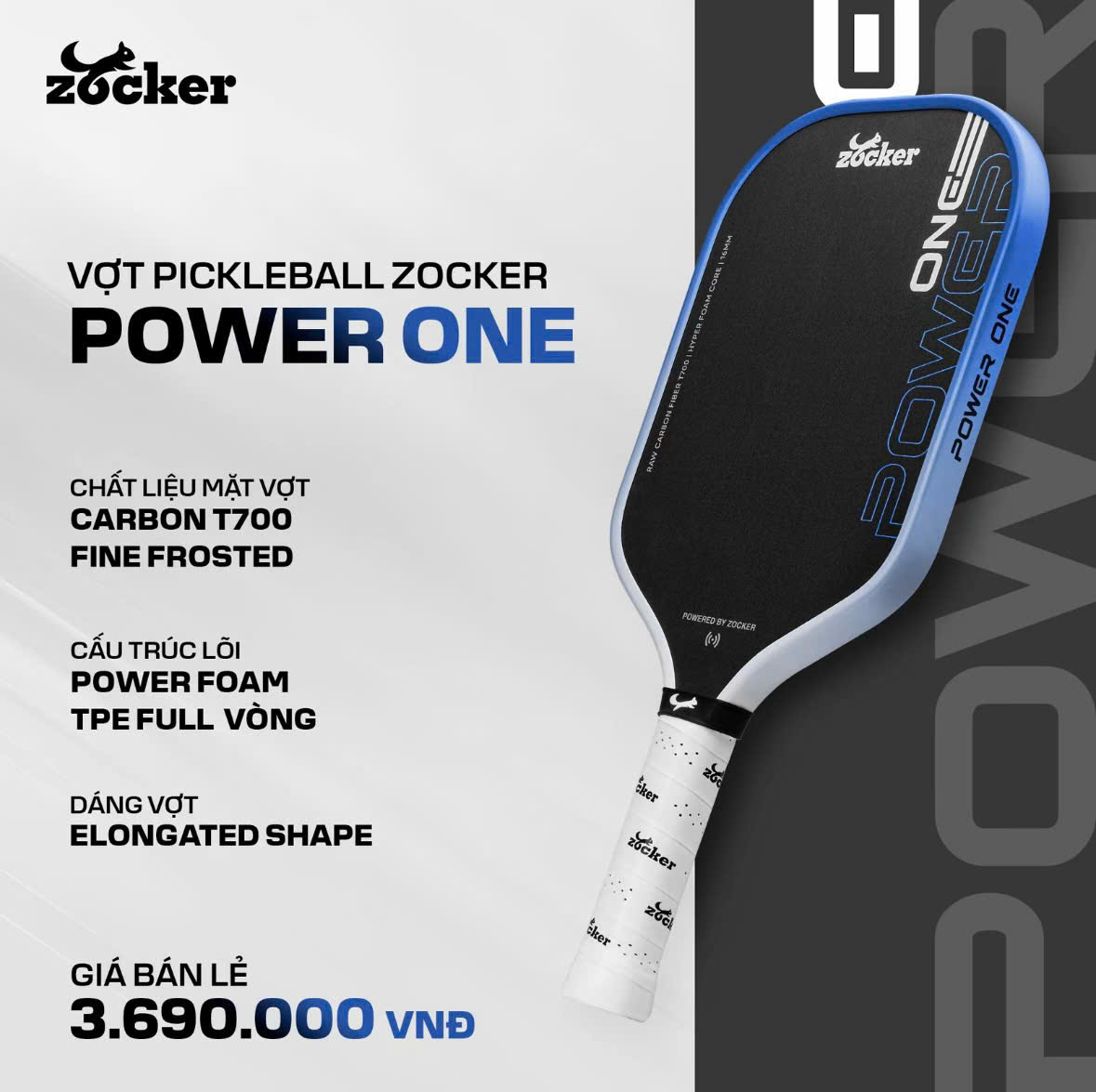 Zocker Vợt Pickleball Power One 16mm | 6 Màu