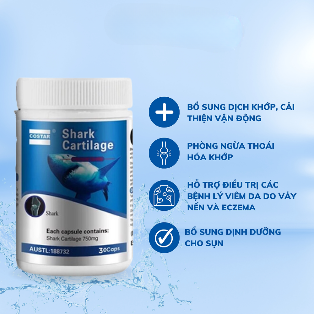 Costar Viên Uống Hỗ Trợ Xương Khớp Sụn Cá Mập Blue Shark Cartilage 750mg (30 Viên)