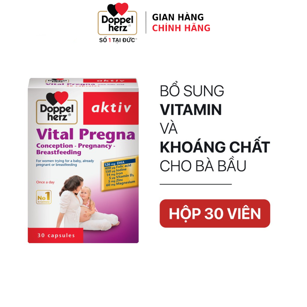 Doppelherz Siro Bổ Não Cho Bé Kinder Omega-3 250ml Tặng Viên Uống Cho Mẹ Bầu Vital Pregna 30 Viên