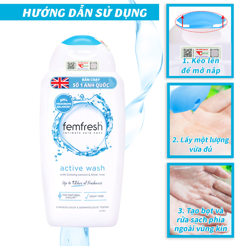 Femfresh Dung Dịch Vệ Sinh Phụ Nữ Hoạt Động Nhiều Mồ Hôi Active Fresh Wash 250ml
