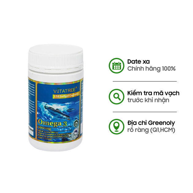 Vitatree Viên Uống Dầu Cá Omega 3 Bổ Sung Dưỡng Chất Cho Não, Bổ Mắt 1000mg 150 Viên