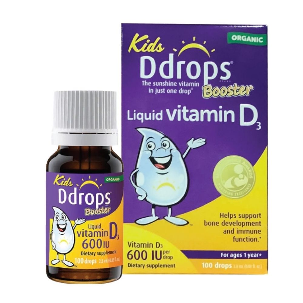 Kids Ddrops Booster Dung Dịch Uống Vitamin D3 600IU Hỗ Trợ Phát Triển Xương Và Tăng Cường Miễn Dịch Cho Trẻ Em Chai 2.5ml