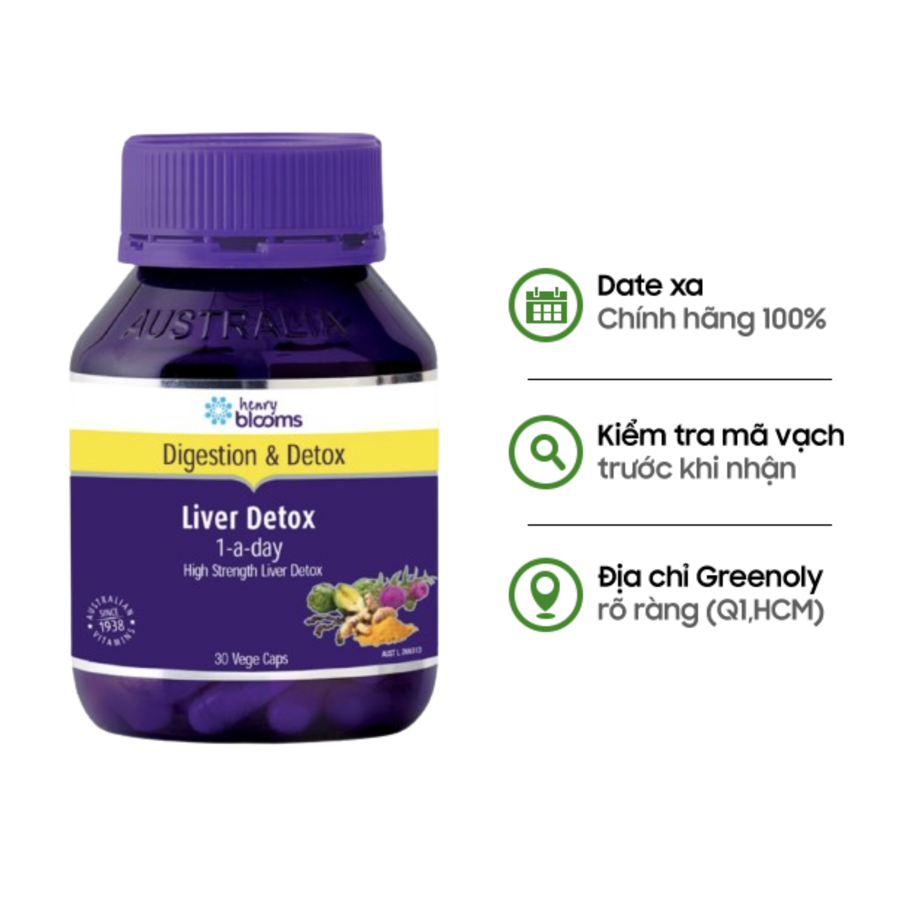 Henry Blooms Viên Uống Hỗ Trợ Thải Độc Gan Liver Detox 1-A-Day 30 Viên