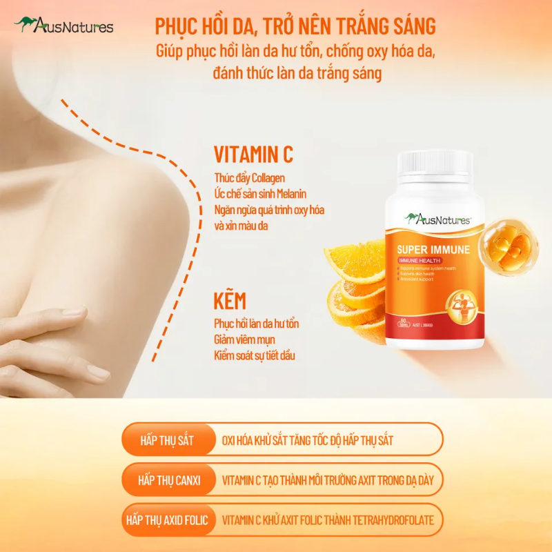 AusNatures Viên Uống Super Immune Bổ Sung Kẽm & Vitamin C 60 Viên