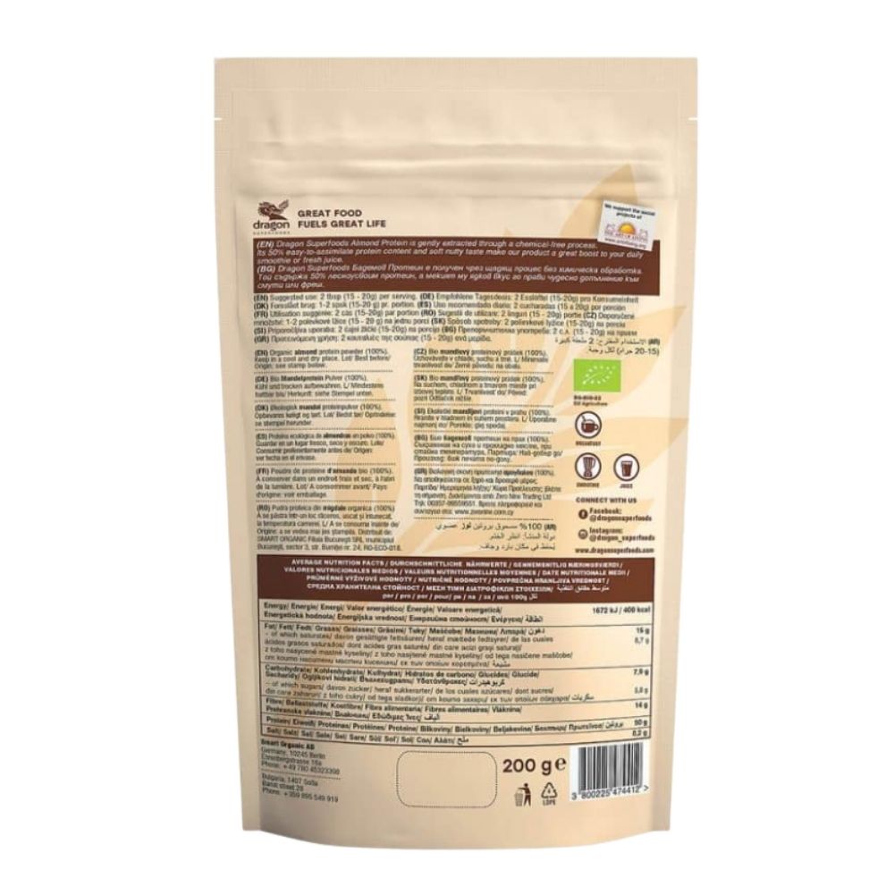 Dragon Superfoods Bột Protein Hạnh Nhân Hữu Cơ Bổ Sung Đạm Thực Vật 200g