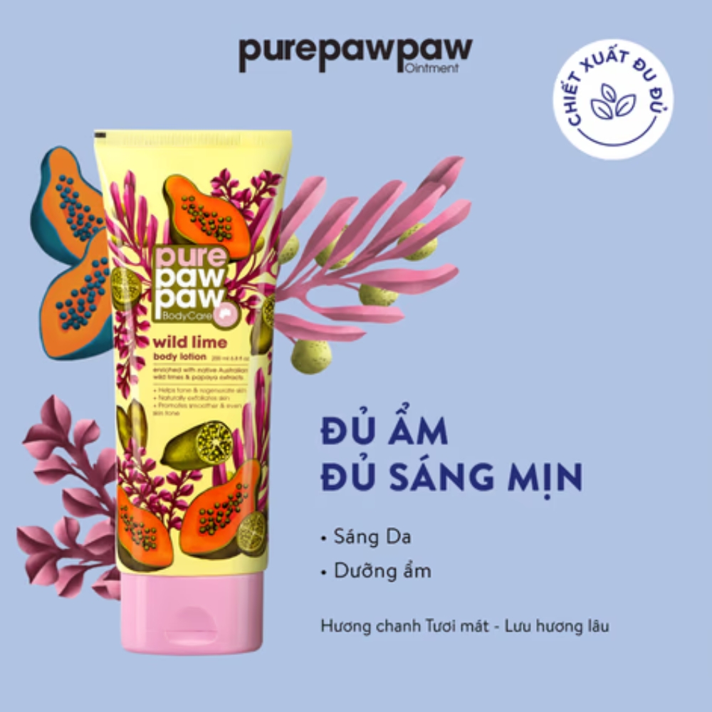Pure Paw Paw Kem Dưỡng Ẩm Phục Hồi Tái Tạo Da Toàn Thân Body Lotion Mùi Wild Lime 200ml