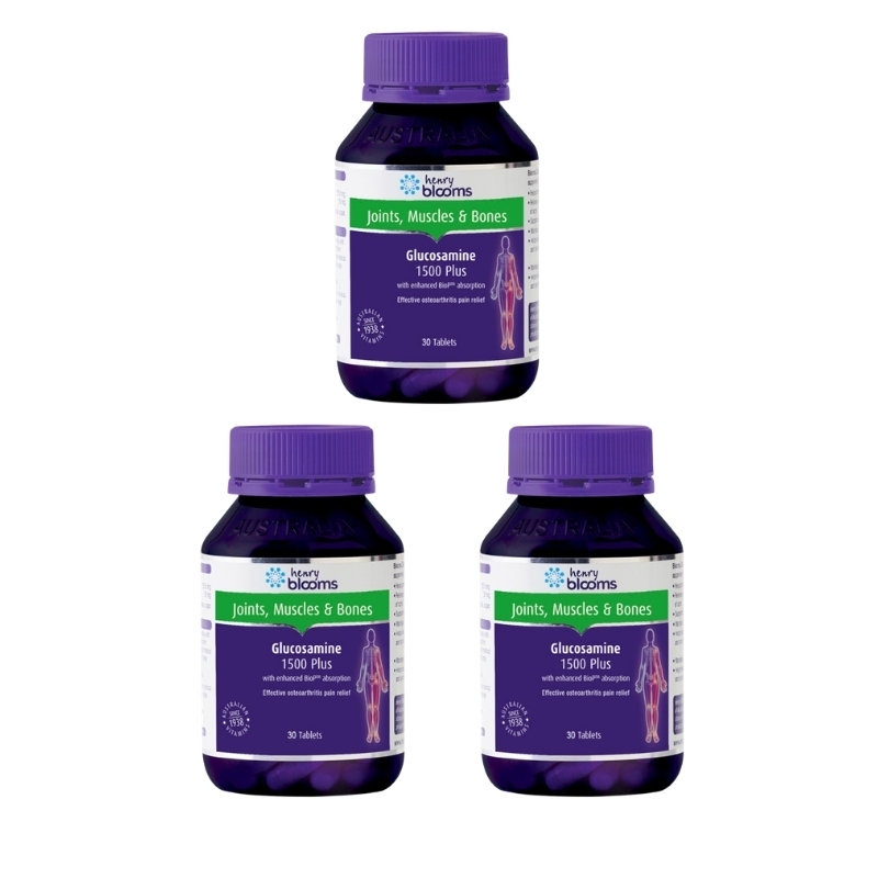 Combo 3 Hộp Henry Blooms Viên Uống Hỗ Trợ Sụn Khớp Glucosamine 1500 Plus 30 Viên