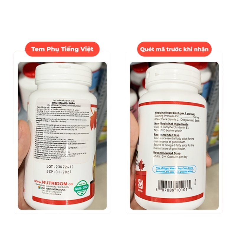 Combo 2 Hộp David Health Dầu Hoa Anh Thảo Chiều Điều Tố Nội Tiết Tố Nữ Evening Primrose Oil 200 viên