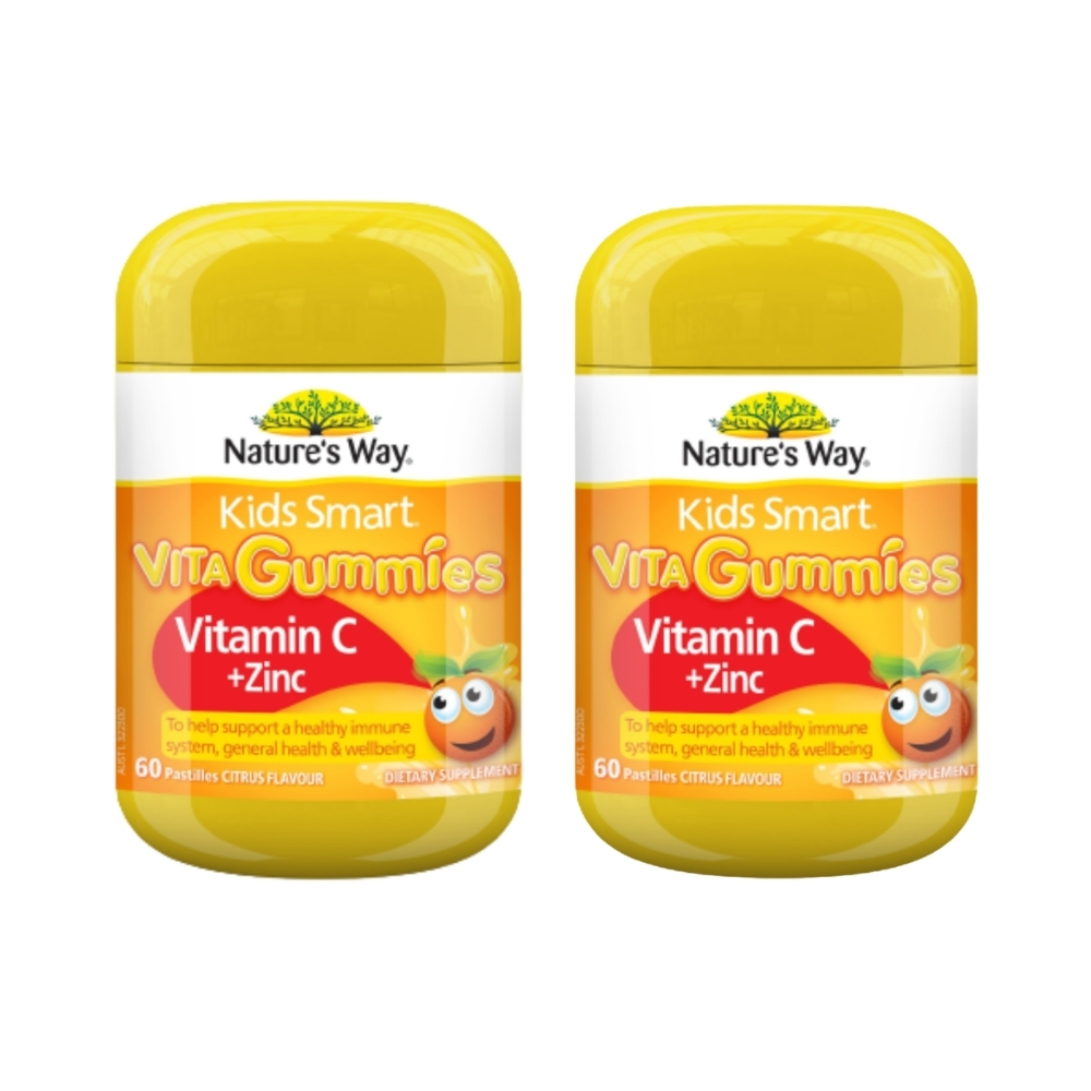 Combo 2 Nature's Way Kẹo Dẻo Bổ Sung Vitamin C & Kẽm Cho Bé Kids Smart Vita Gummies Vị Cam 60 Viên
