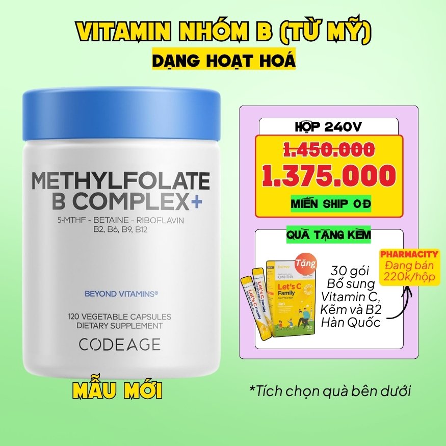 Codeage Viên Uống Methylfloate B Complex (Dạng Hoạt Hoá) 120 Viên - Chính Ngạch Mỹ