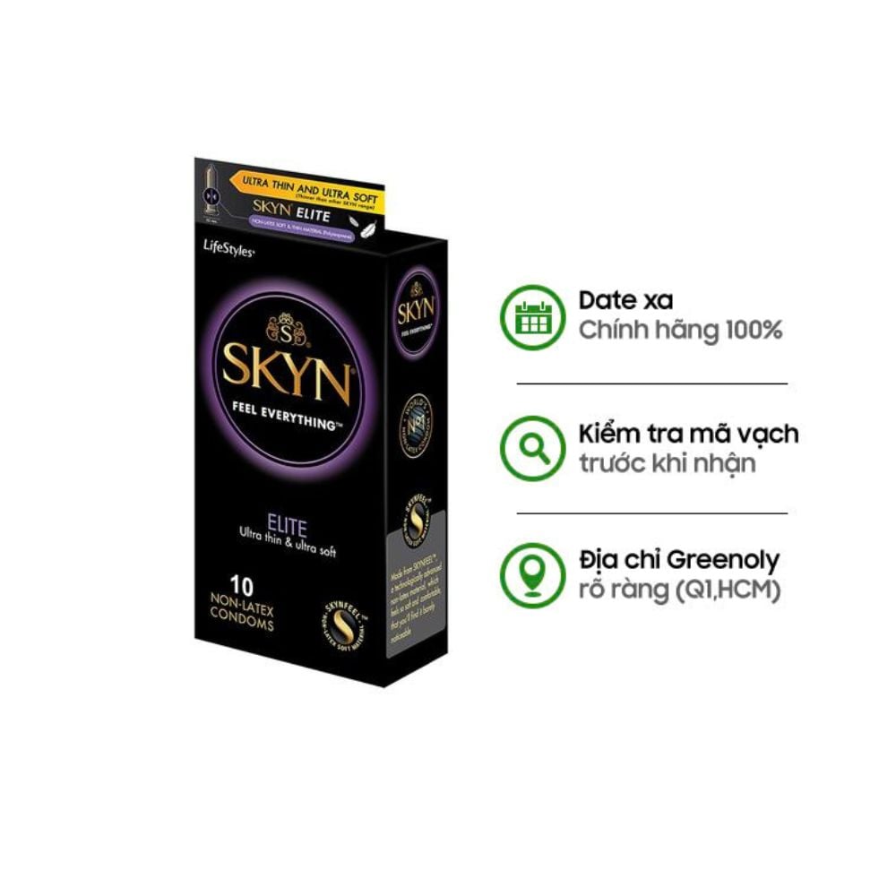 Skyn Bao Cao Su Elite Non-Latex Không Mùi, Siêu Mỏng Hộp 10 Cái