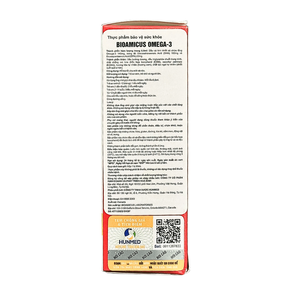 Bioamicus Omega 3 Chứa DHA Và EPA Hỗ Trợ Tăng Cường Thị Lực Và Trí Não Cho Trẻ Lọ 30ml