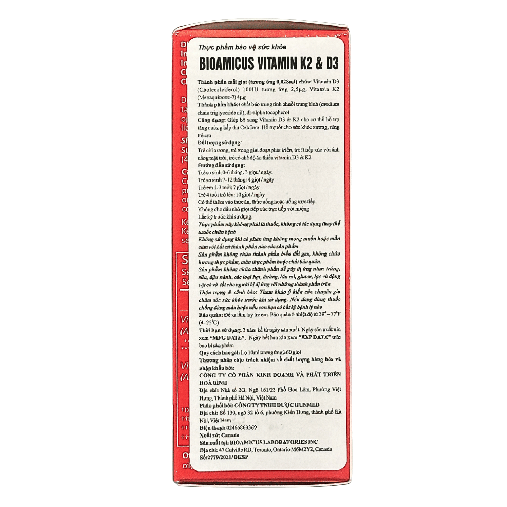 Bioamicus Vitamin K2 & D3 Hỗ Trợ Phát Triển Chiều Cao, Canxi, Ngừa Còi Xương Và Tăng Đề Kháng Cho Trẻ Lọ 10ml