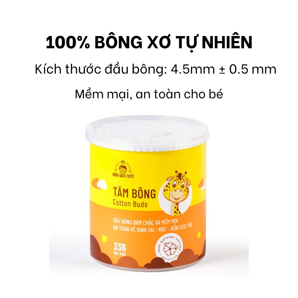 Bông Bạch Tuyết Tăm Bông Trẻ Em BBT Hộp Tròn 336 Que
